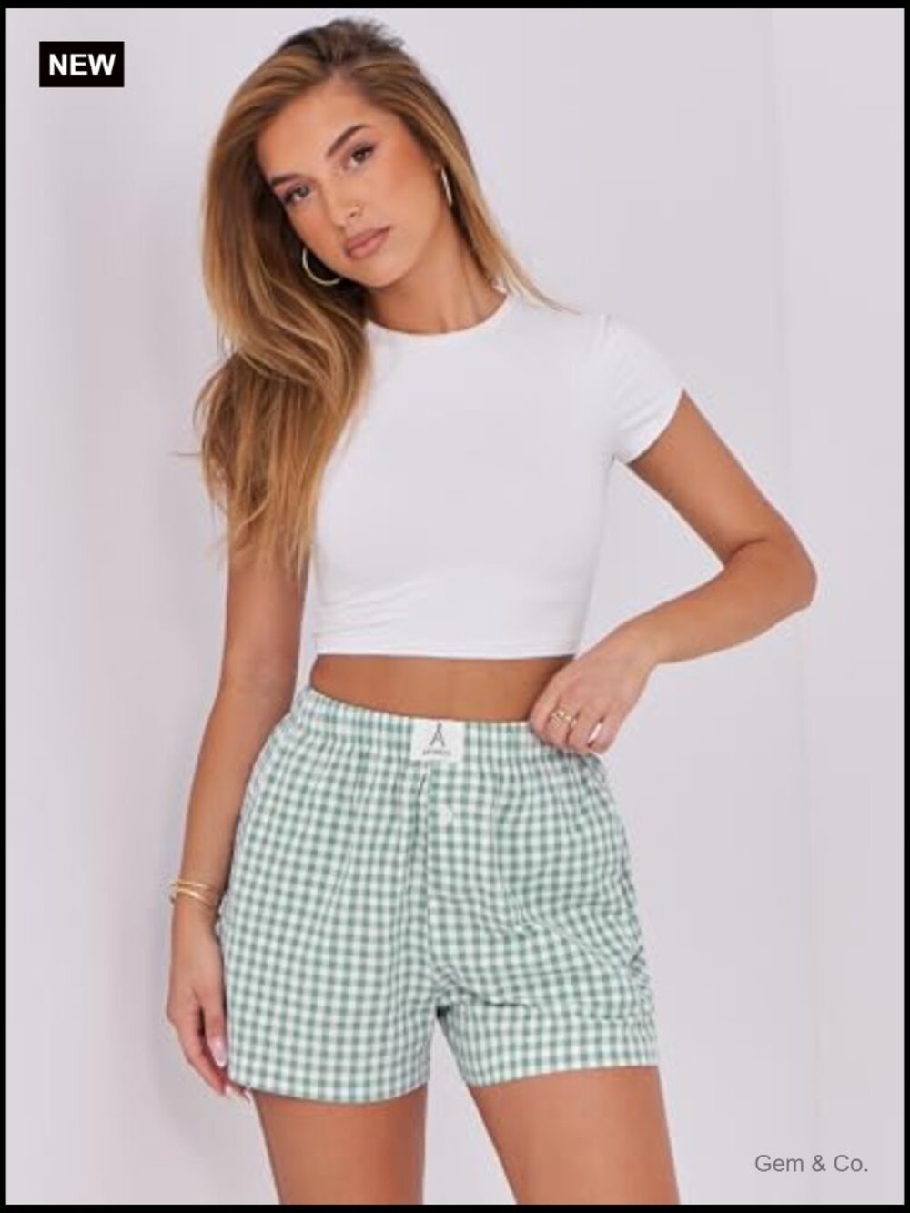 Gingham Plaid Boxer Shorts with Pockets, High Rise, Relaxed Fit - Picture 6 of 7